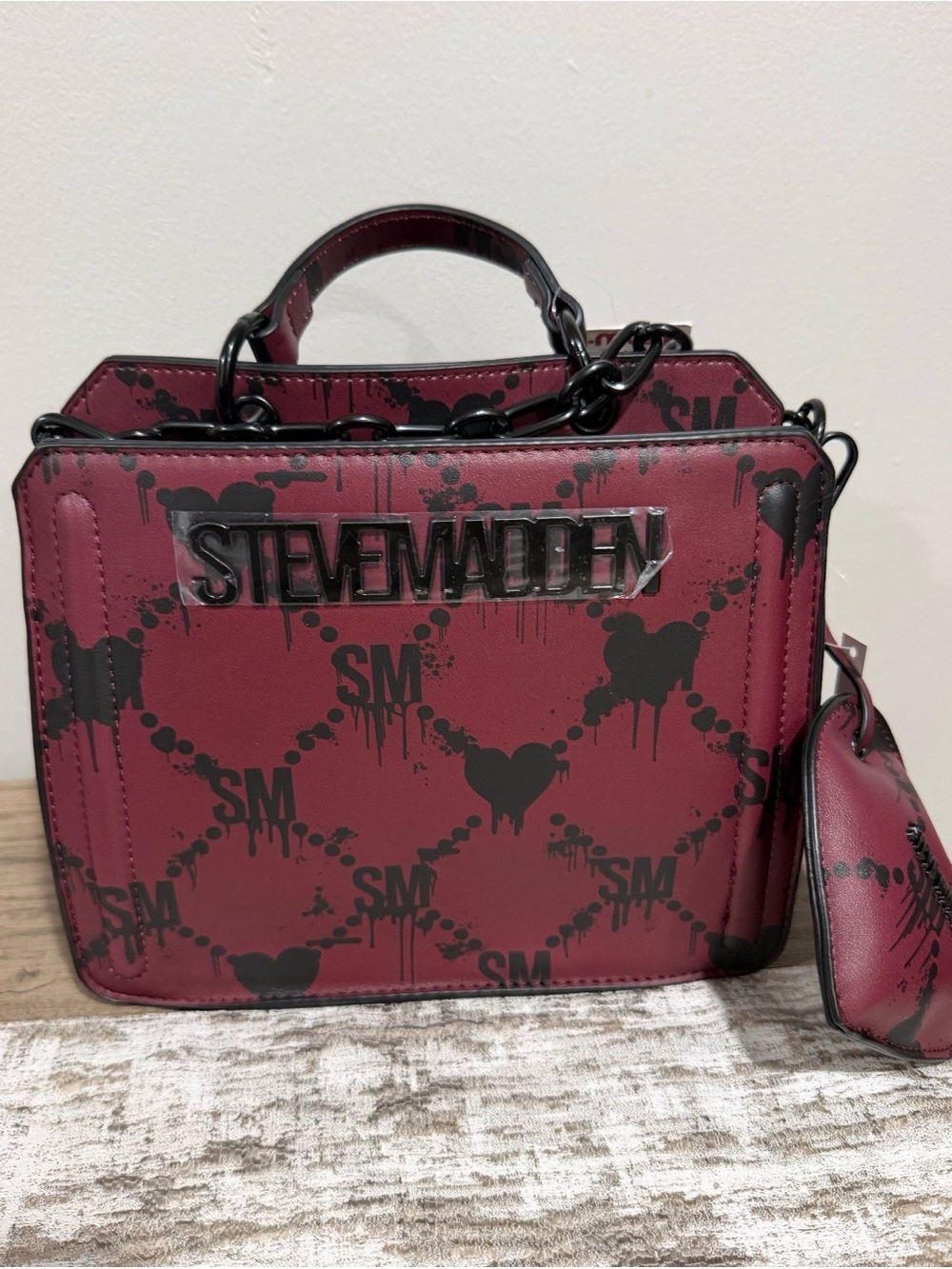 Steve Madden Halloween Bevelyn Bag bleeding hearts maroon black